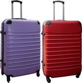 Travelerz kofferset 2 delig ABS groot - met cijferslot - 95 liter - rood - lila