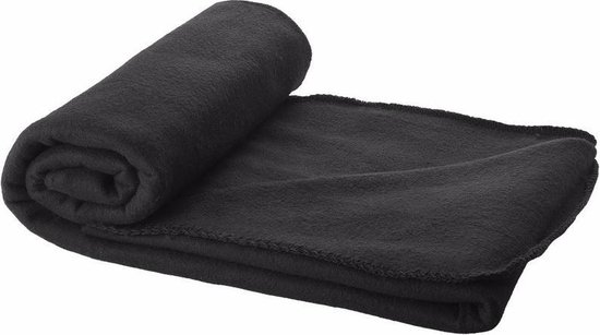 10x Fleece deken zwart 150 x 120 cm - reisdeken met tasje