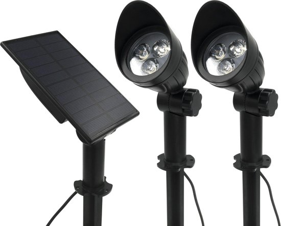 Beschrijving bevind zich taxi Solar Tuinverlichting, Buitenlampen - Tuinlampen op Zonne-energie - 2 LED  Spots op 1... | bol.com