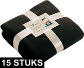 15x Fleece dekens/plaids zwart 130 x 170 cm - Woondeken - Fleecedekens