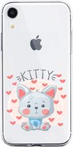 Apple Iphone XR transparant siliconen hoesje - Katje / hartjes - Kitty