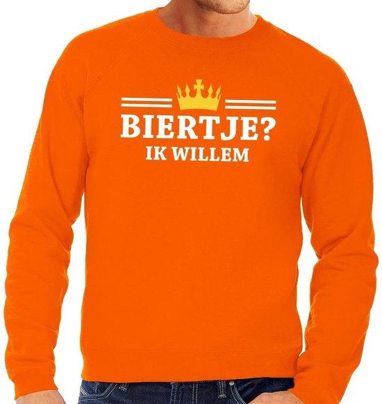 Oranje Biertje ik willem sweater heren - Oranje Koningsdag kleding L