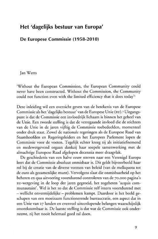 Tekstpagina met de titel 'Het dagelijks bestuur van Europa' en 'De Europese Commissie (1958-2010)'.