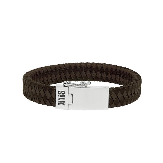 SILK Jewellery - Zilveren Armband - Alpha - 841BBR.20 - bruin/zwart leer - Maat 20