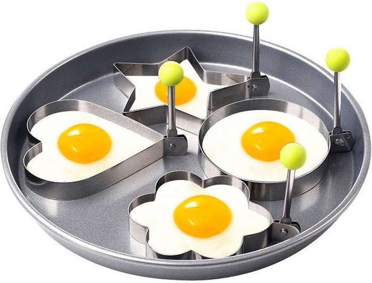 Set van 4 - Mentale Bakvormen voor Eieren en Pannenboeken - Eier vorm - Bak vorm - Hart Ster Rond Bloem bakvorm