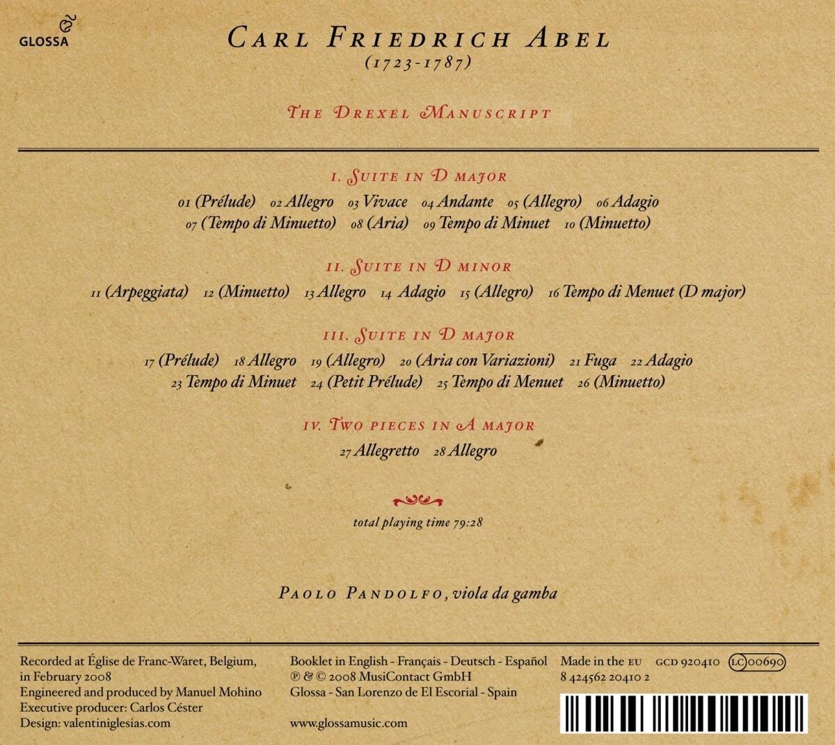 Paolo Pandolfo - Abel: The Drexel Manuscript (CD), Paolo Pandolfo ...