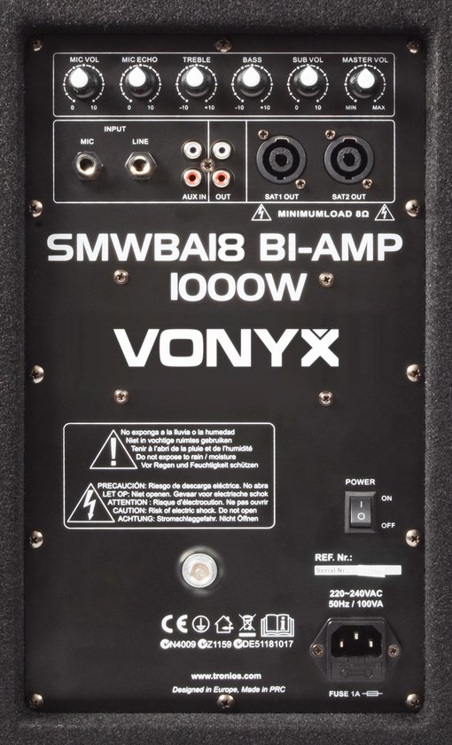 Vonyx SMWBA18 actieve Subwoofer 18 1000W met uitgangen voor 2 tops. - Vonyx