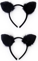 Diadeem kat zwart met pluche - carnaval optocht dier kat poes hoofdband diadeem zwart