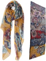 Dames sjaal - mosterd - rood - blauw - groen - creme - beige - bloemen - herfst - voile - viscose - 80 x 175 cm