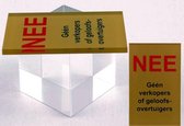 NEE Geen verkopers of geloofsovertuigers sticker bordje - Glas Acrylaat - Kleur messing - Bevestiging 3M tape achterzijde - Promessa-Design.