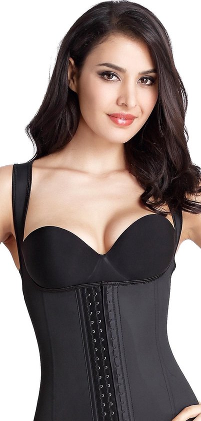 LaFaja Waist Trainer Vest - Latex Afslankvest - 3 Haakssysteem - Zwart - Maat XL (kledingmaat 40/42)