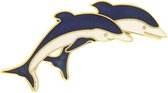 Behave® Broche dolfijnen blauw wit emaille
