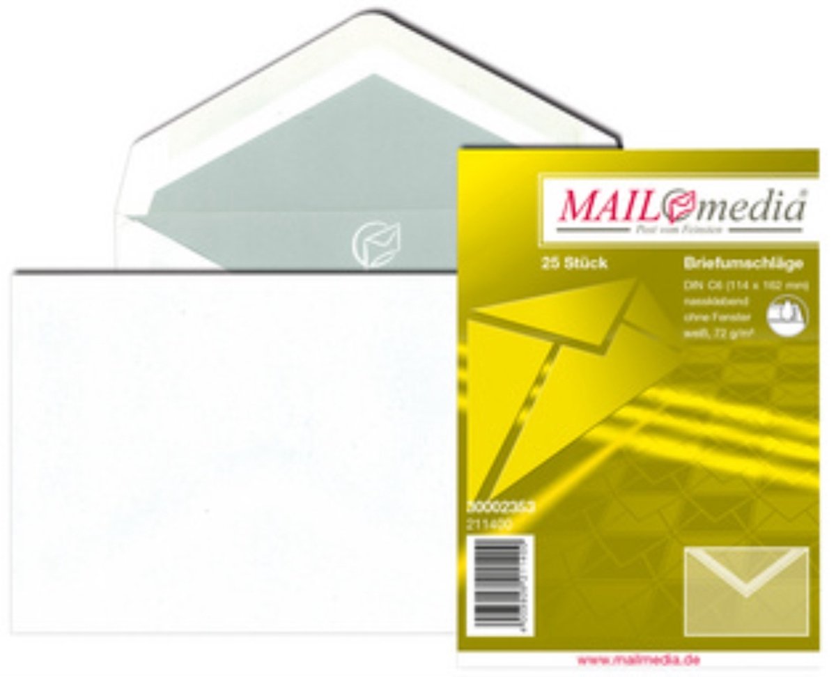MAILmedia envelop Offset wit, 125x176 mm, z. venster, gegomd, 75 g/m2, 100 st