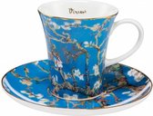 Goebel - Vincent van Gogh | Kop en schotel Espresso Amandelboom blauw | Porselein - 12cm - 100ml - met echt goud