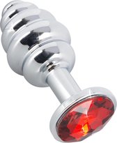 You2Toys – Aluminium Buttplug met Groeven en Rode Edelsteen 7 cm – Zilver