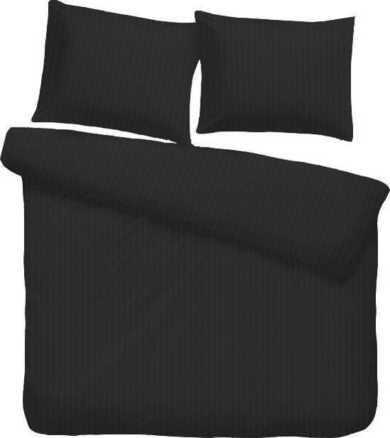 iSleep Satijnstreep Dekbedovertrek - Lits-jumeaux - 240x200/220 cm - Zwart