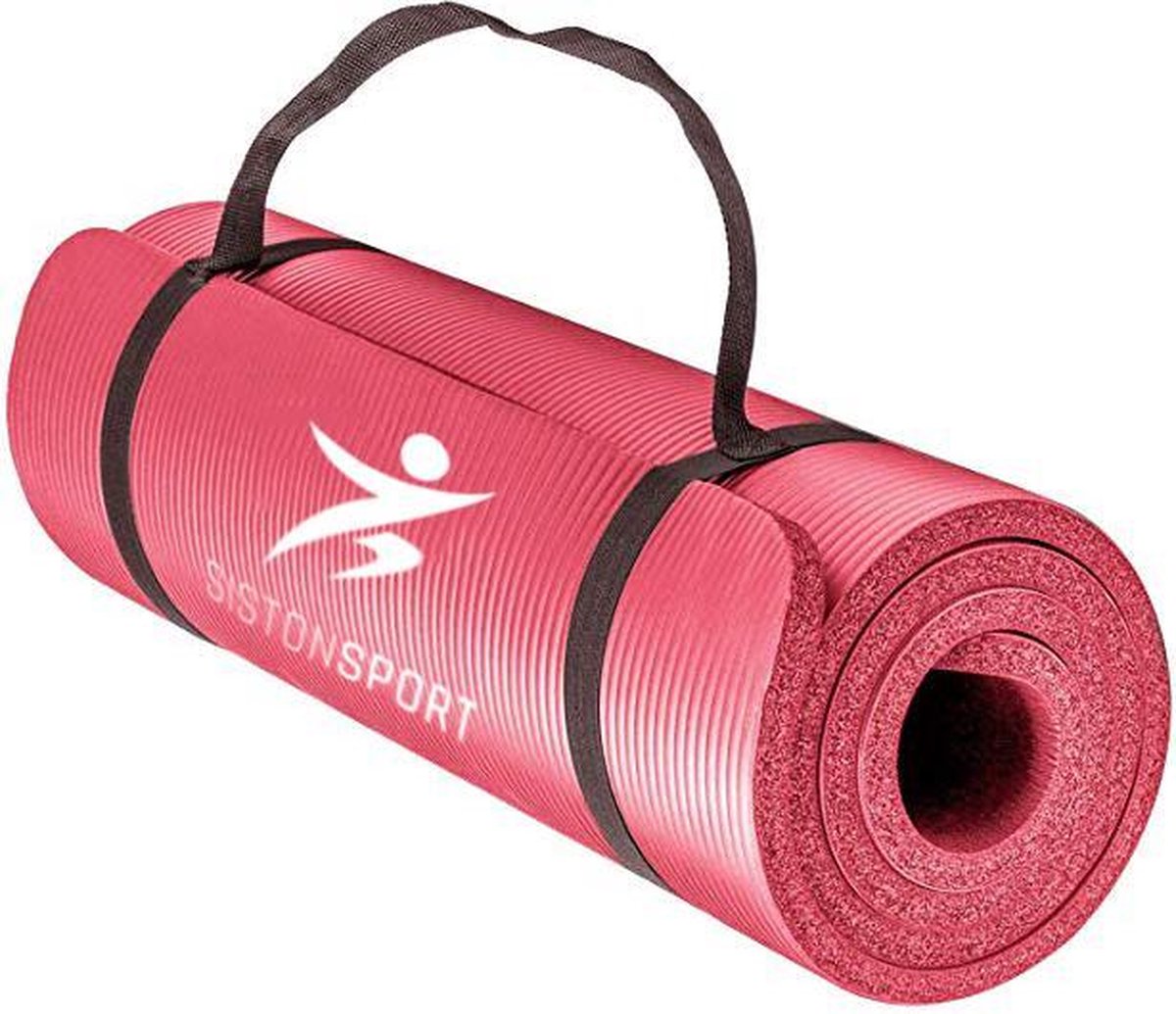 Siston Sport Fitnessmat – 183 cm x 61 cm x 1.5 cm – Roze – Inclusief draagtas en extra draagriem – Hoogwaardige NBR trainingsmat - ANTI Slip mat - 100% Huidvriendelijk & Duurzaam