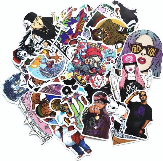 Stoere sticker mix HipHop stijl - 48 stuks voor laptop, skateboard | bol.com