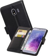 Echt Lederen Hoesje Wallet Case voor Samsung Galaxy J4 (2018) Zwart