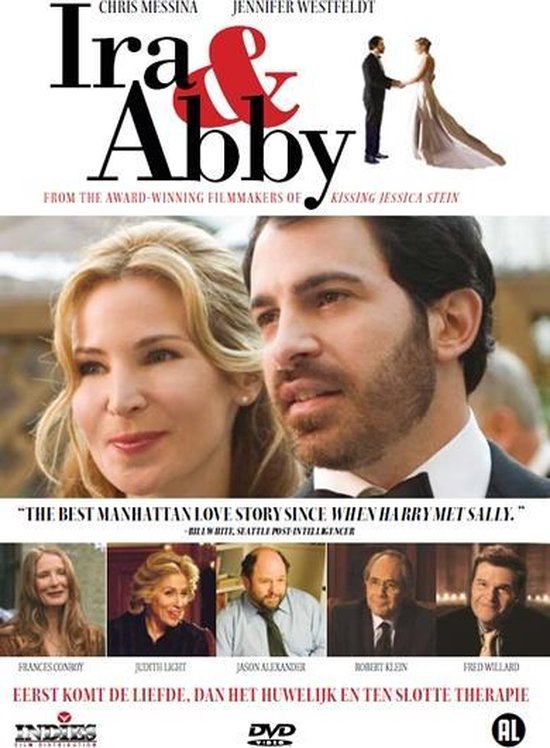 Filmposter voor Ira & Abby met Chris Messina en Jennifer Westfeldt in de hoofdrol. In het Nederlands: Eerst komt de liefde, dan het huwelijk en ten slotte therapie.