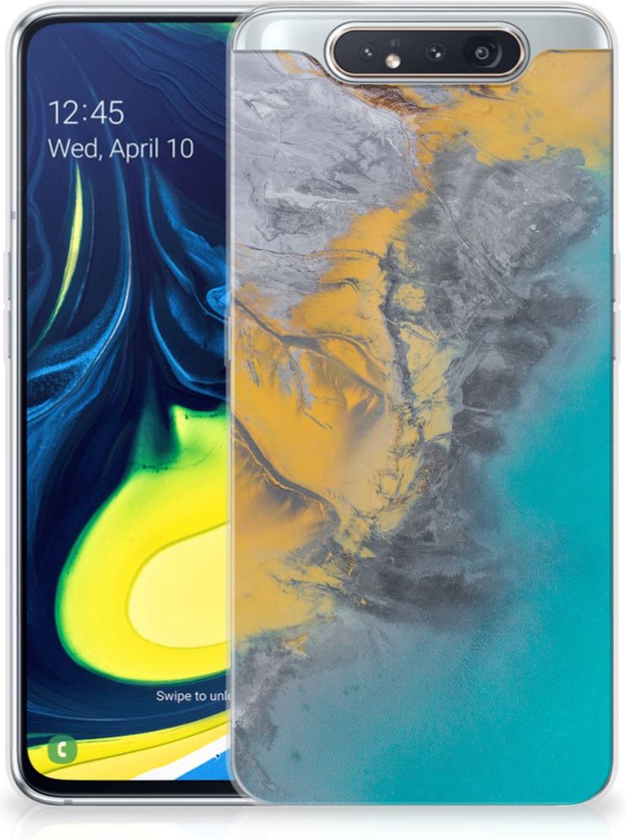 Samsung Galaxy A80 TPU Siliconen Hoesje Marble Blue Gold