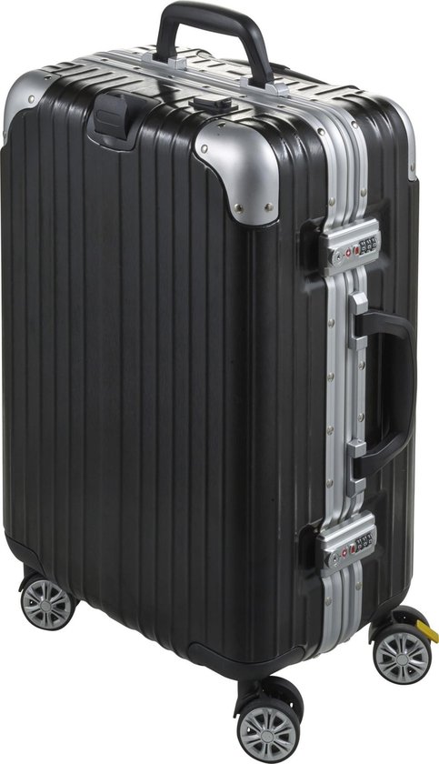 Reiskoffer - Trolley met aluminium frame en 4 zwenkwieltjes - zwart - ABS +  PC | bol.com