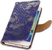 Samsung Galaxy A5 - Blauw Lace/Kant hoesje - Book Case Wallet Cover Beschermhoes