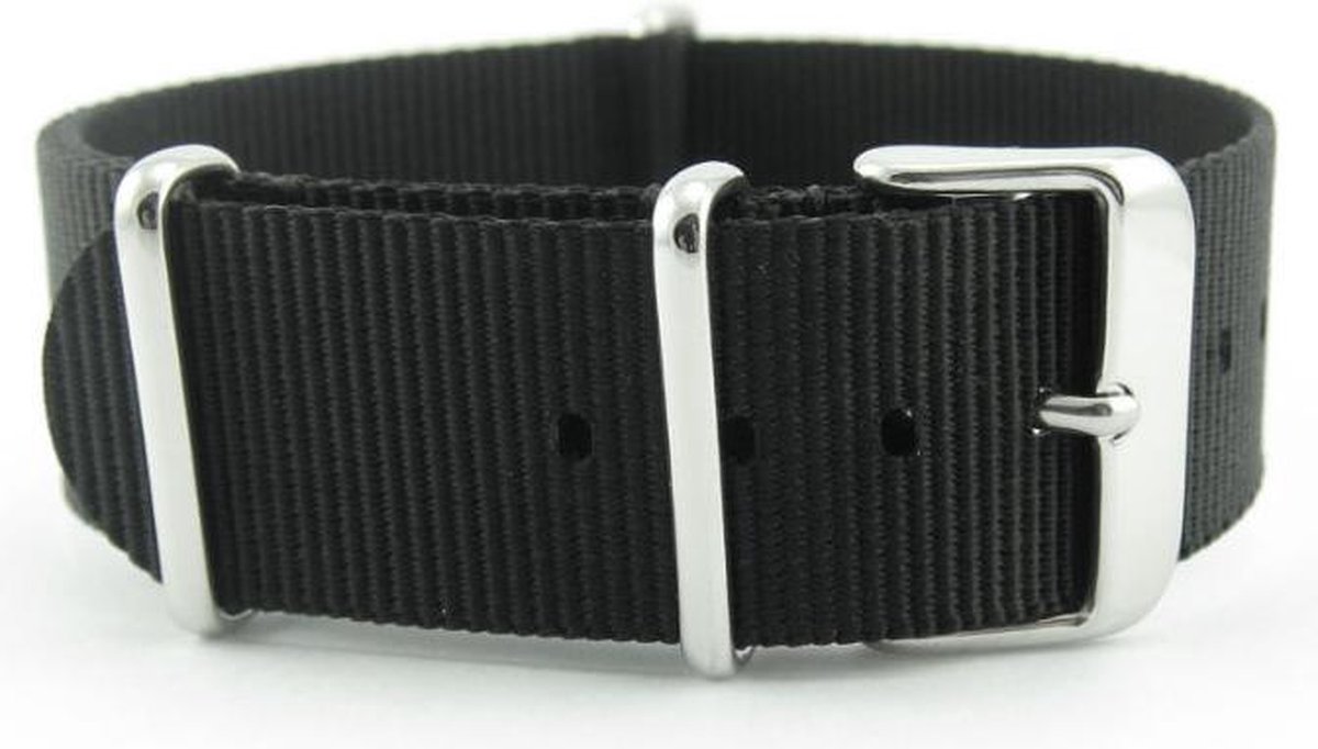 Premium Black Nato strap 22mm - Horlogeband Zwart