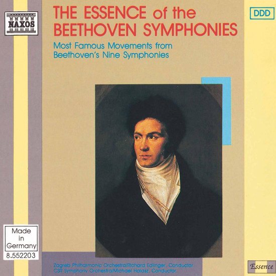 CD-hoes met een schilderij van Beethoven, titel: The Essence of the Beethoven Symphonies