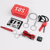 SOS kit doosje - Outdoor kit in blikje - Magnesium stick, Kompas, Noodfluit etc.