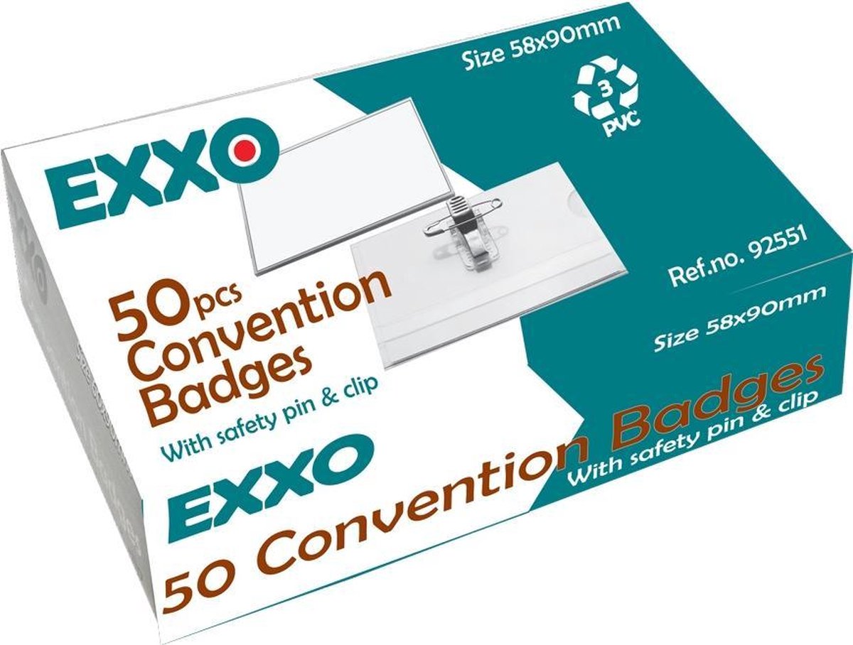 EXXO-HFP #92551 - 58*90mm Badges - Combi Clip - 12 Doos @ 50 Stuks
