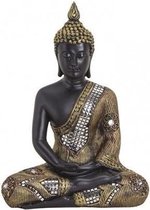 Boeddha beeld zwart/goud zittend 27 cm