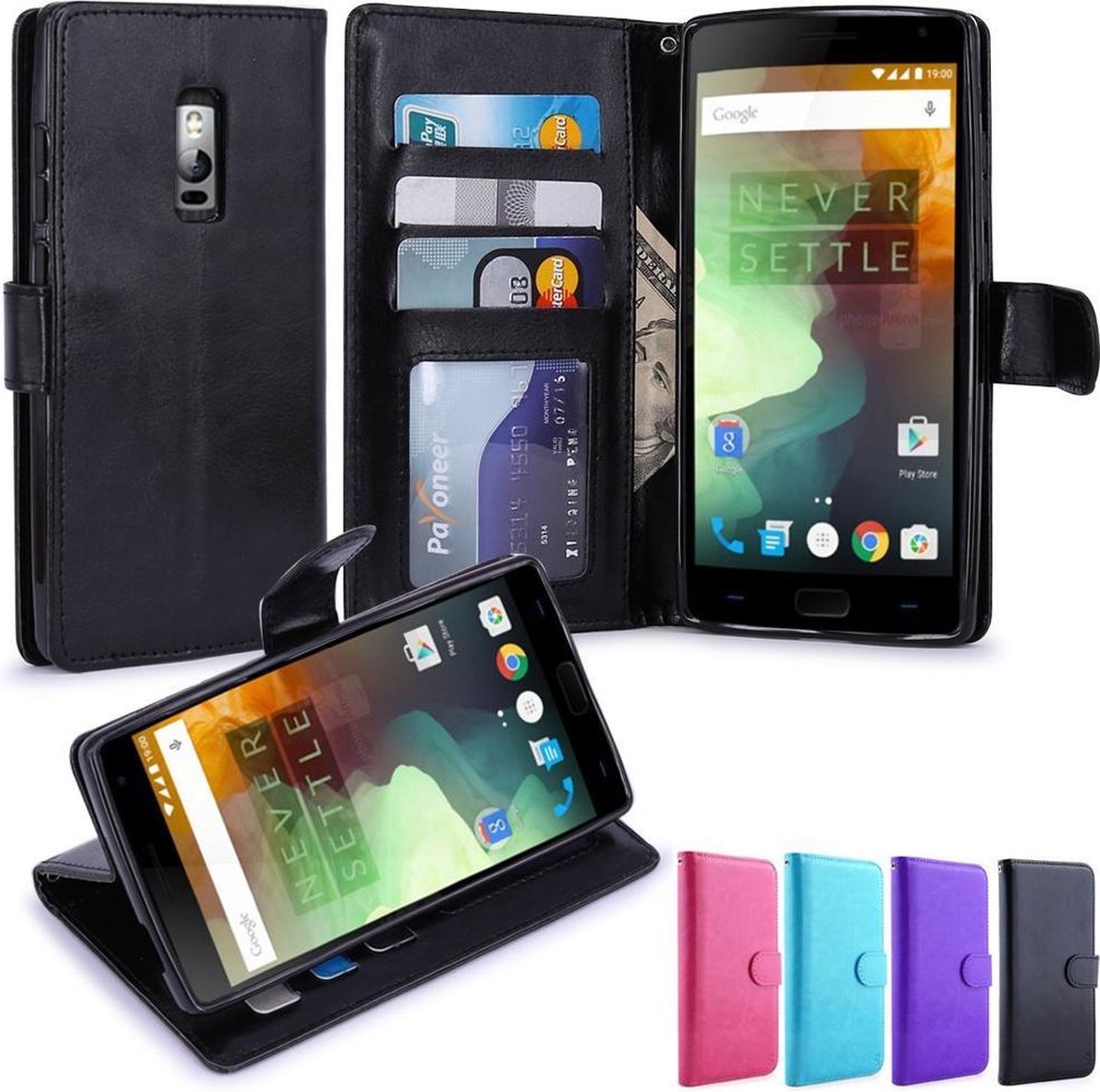 Premium Cyclone cover wallet hoesje OnePlus 2 zwart