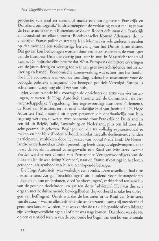 Tekstpagina met een voetnoot over de Europese politieke integratie en de Europese politieke samenwerking.