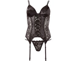 Cottelli Collection – Erotische Bustier van Kant en Satijn met Verwijderbare Cups voor een Spannende Verassing – Maat XL - Zwart