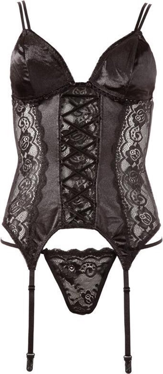 Goedkoopste Cottelli Collection – Erotische Bustier van Kant en Satijn met Verwijderbare Cups voor een Spannende Verassing – Maat XL - Zwart