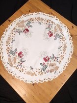 Kerstkleed- Creme met rode kaarsen en bel- Rond 85 cm - 8675R