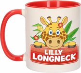 Kinder giraffen mok / beker Lilly Longneck rood / wit 300 ml