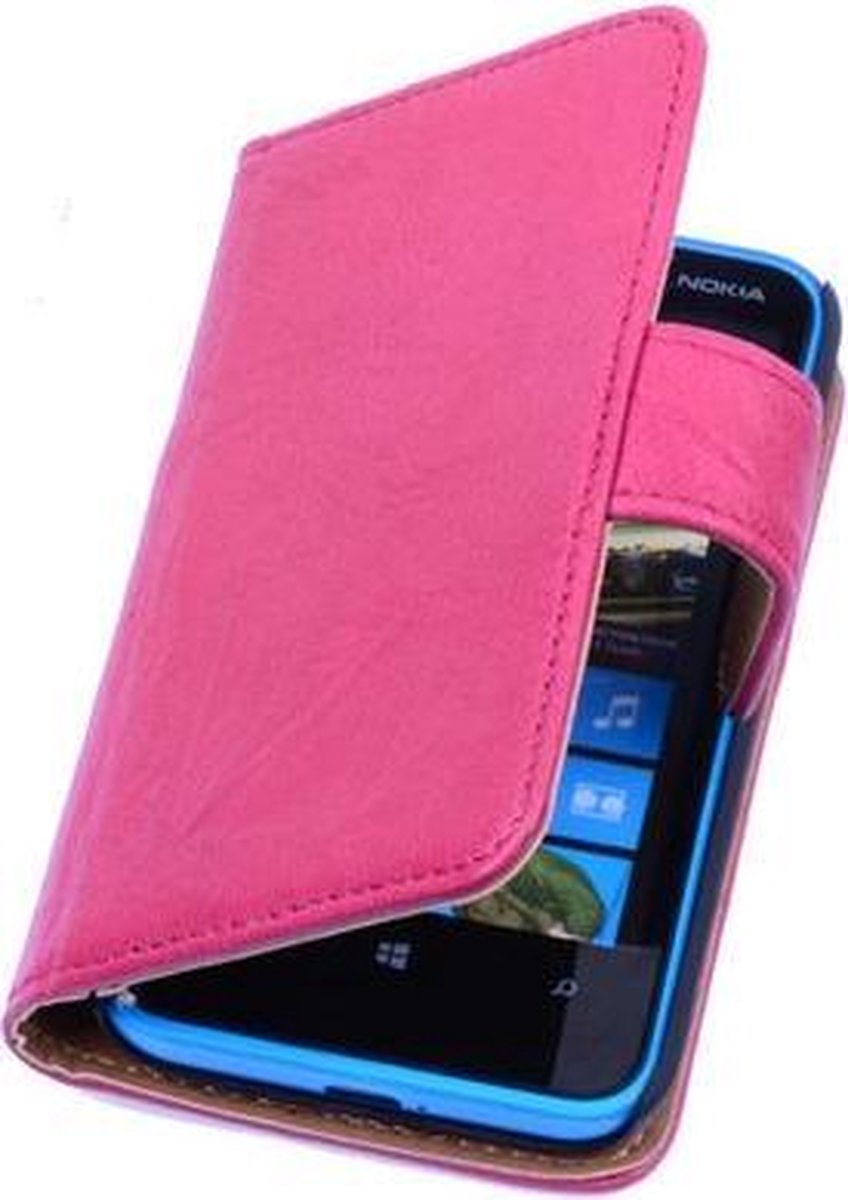 BestCases Stand Fuchsia Luxe Echt Lederen Book Wallet Hoesje Nokia Lumia 820