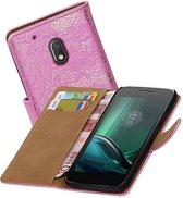 Lace Bookstyle Wallet Case Hoesjes Geschikt voor Moto G4 Play Roze