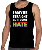 I may be straight but i dont hate tanktop gay pride zwart heren M