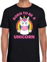 Born to be a unicorn pride t-shirt - zwart regenboog homo shirt voor heren - gay pride XL