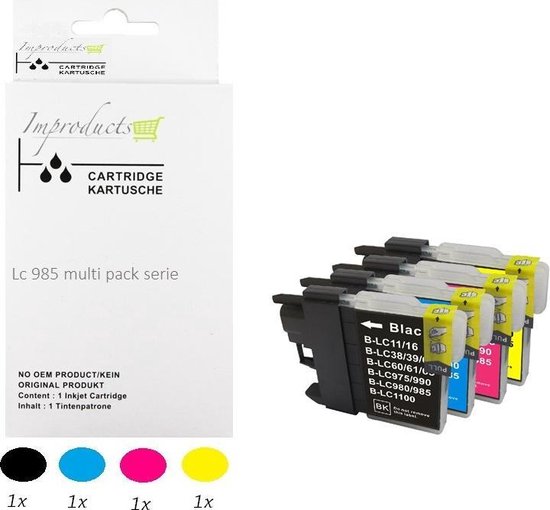 Improducts® Inkt cartridges - Alternatief Brother LC985 / LC-985 / 985 4 Stuks v4