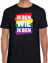 Ik ben wie ik ben regenboog gaypride shirt zwart voor heren S