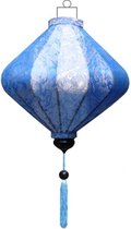 Blauwe zijden Japanse lampion lamp rond - D-BL-45-S