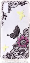 Shop4 - iPhone X / Xs Hoesje - Zachte Back Case Bloemen Vlinder Transparant