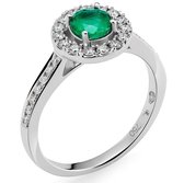 Orphelia RD-3916/EM/52 - Ring - 18 Karaat Witgoud - Diamant 0.29 ct / Emerald 0.43 ct - Maat 52