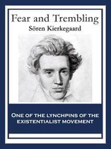 Boekomslag van "Fear and Trembling" door Søren Kierkegaard met een schets van een man met kort, warrig haar.