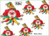 12x Wanddeco masker clown rood-geel-groen belletjes 50x55 cm