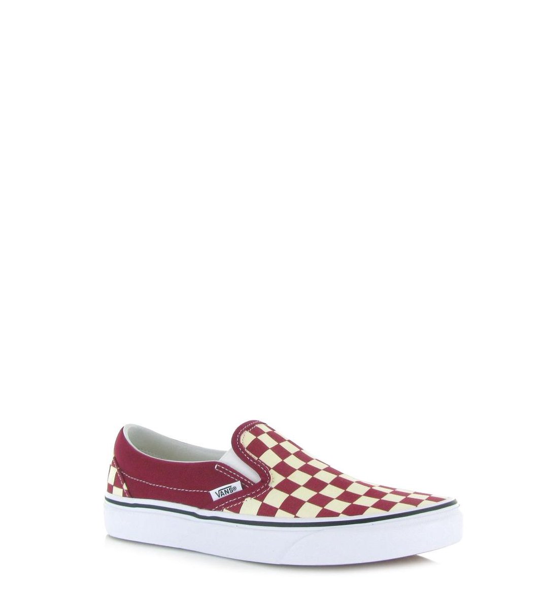 vans slip on black and red